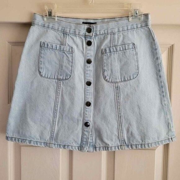 BDG Urban Outfitters Cotton Denim Jean Mini Skirt Snap Buttons Front Size M - Picture 2 of 9